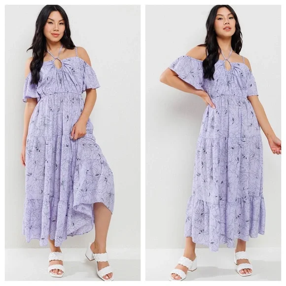 30 Boho Floral Off Shoulder Ruffle Tiered Maxi Dress - Picture 4 of 7